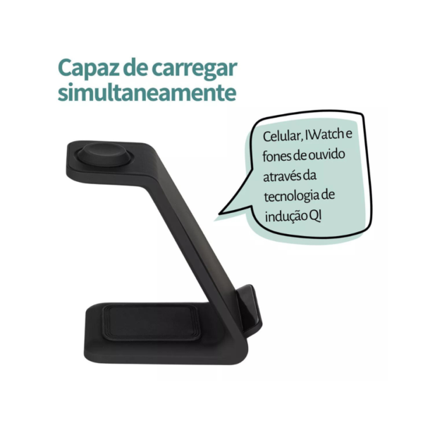 Carregador Sem Fio iPhone Apple Watch AirPods Indução 3 Em 1 Cor Preto - Image 9