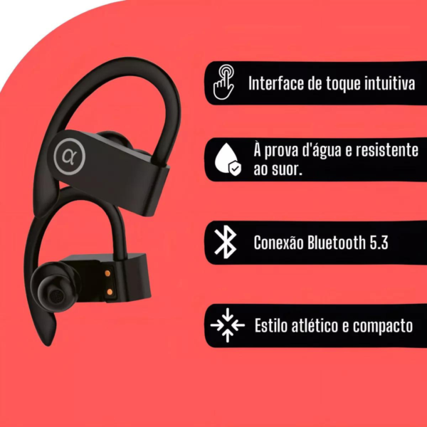 Fone Bluetooth Esportivo Compatível C/ iPhone E Android Cor Preto - Image 4