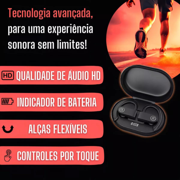 Fone Bluetooth Esportivo Compatível C/ iPhone E Android Cor Preto - Image 5