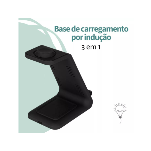 Carregador Sem Fio iPhone Apple Watch AirPods Indução 3 Em 1 Cor Preto - Image 5